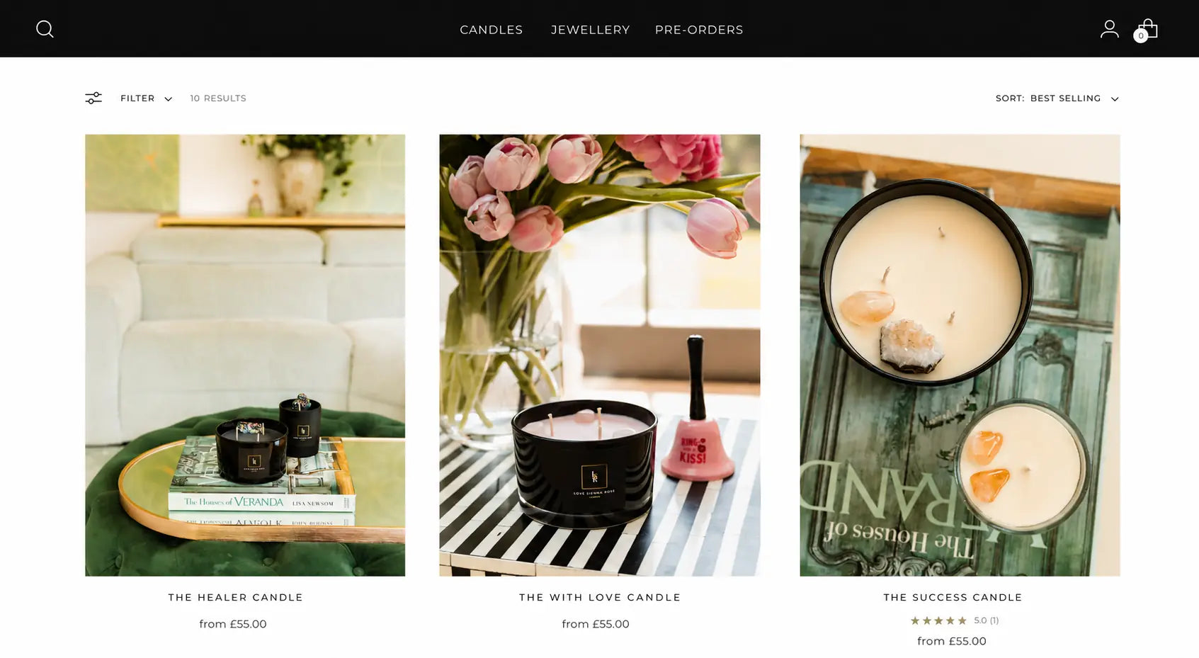 Love Sienna Rose candles grid