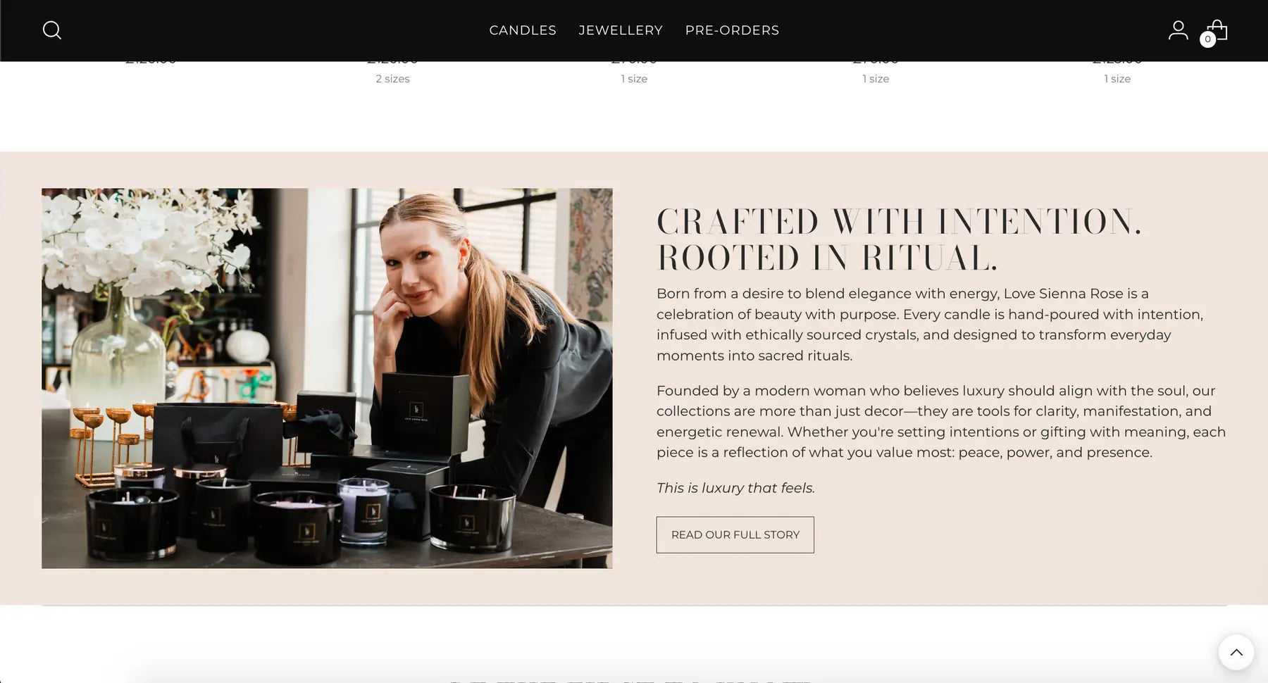 Love Sienna Rose brand story section